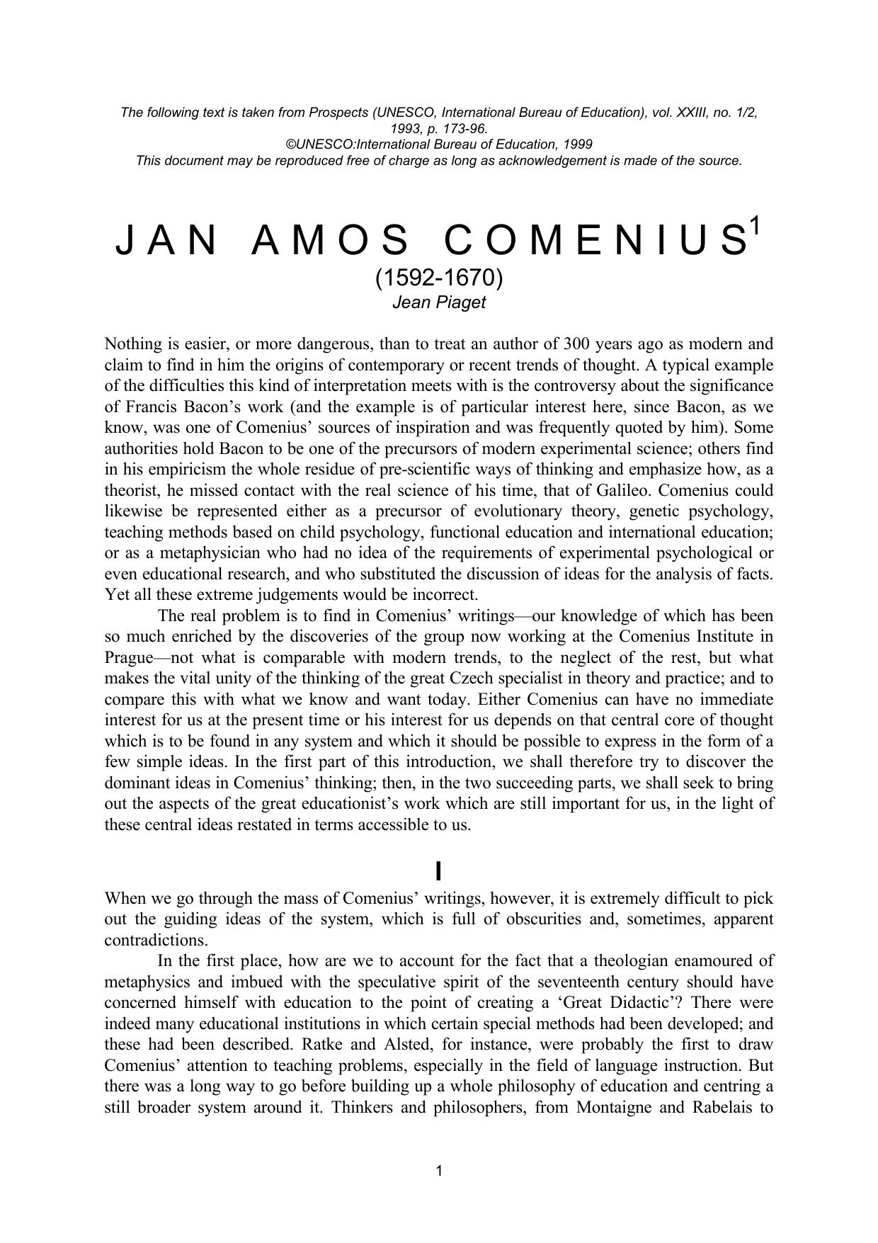 Jean Piaget Jan Amos Comenius